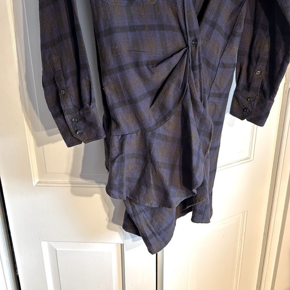 NWT Isabel Marant Etoile Eggplant Black Tan Muted Plaid adjustable Shirt Dress - Picture 6 of 16